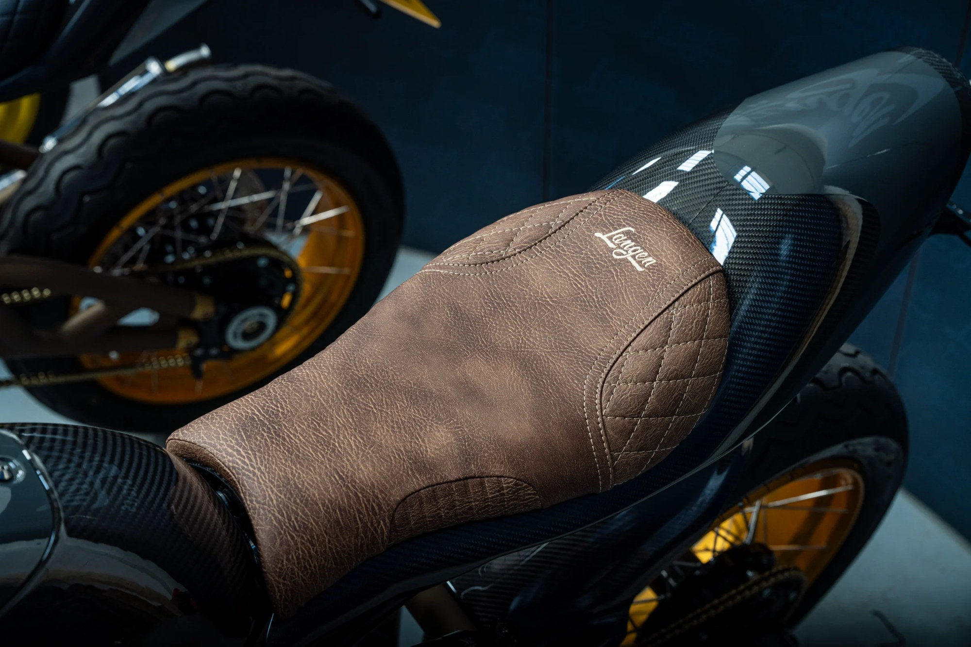 Two Stroke brown leather seat